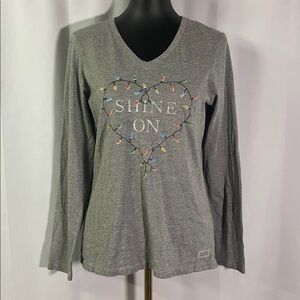 Life Is Good Gray Shine On Long Sleeve V-Neck Cruiser T-Shirt
